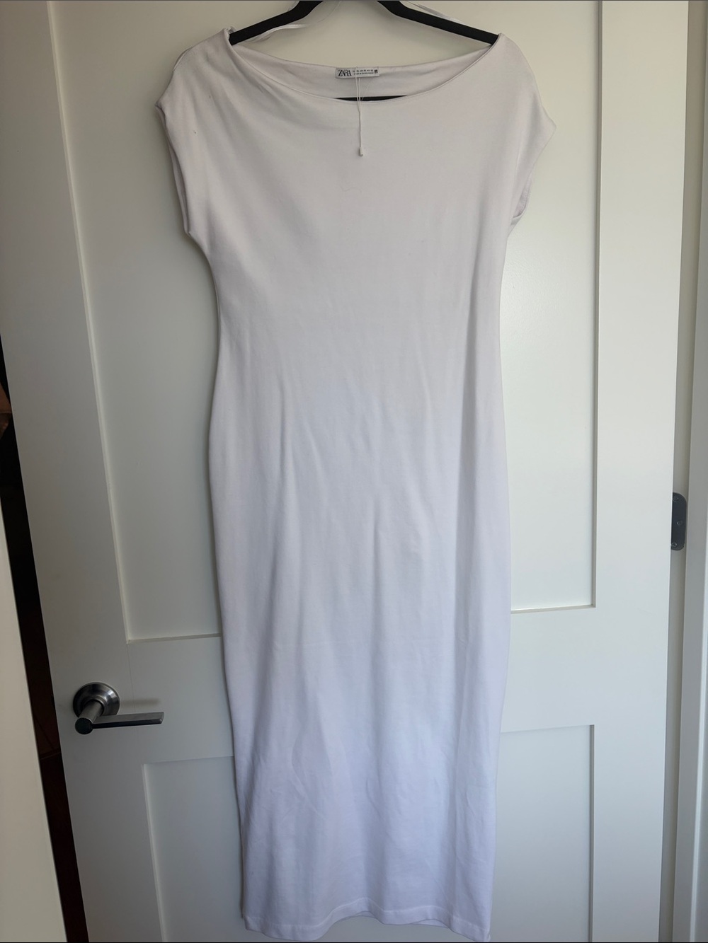 Zara White Cap-Sleeve Maxi Dress